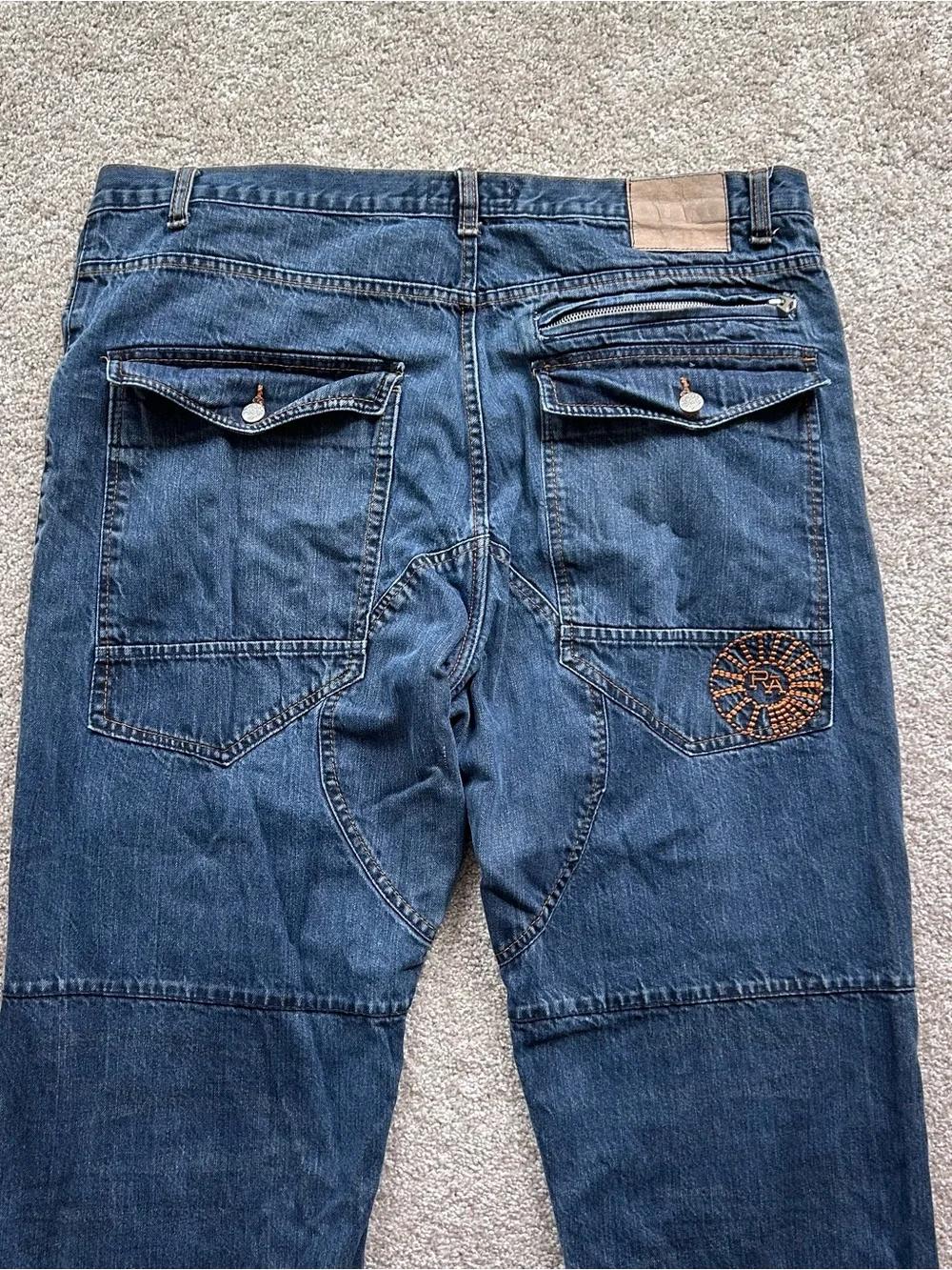 Red Ape Authentic Cargo Carpenter Jeans | Men's 40x32 | Dark Wash Y2K Baggy